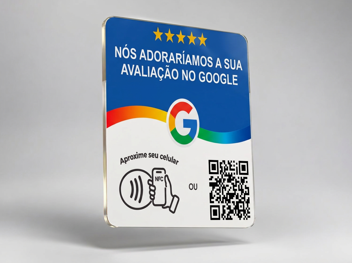Mockup da plaquinha personalizada MS Connect com QR Code e NFC